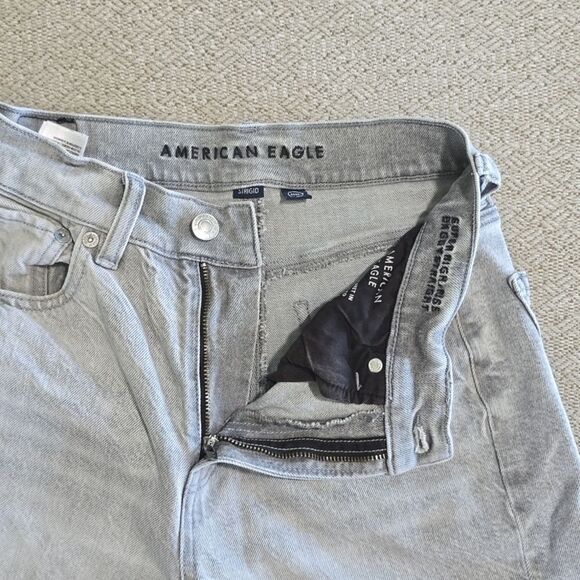 American Eagle Gray Super High Rise Baggy Straight Embellished Jeans - Size 2 - Picture 8 of 16